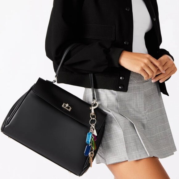 Steve Madden Contemporary Satchel Bag -Soft Black Leather (charms included) NWOT - Picture 10 of 12